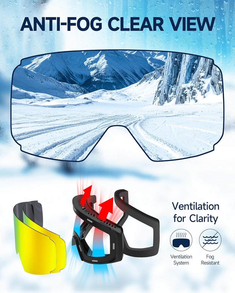 Freela Ski Goggles- Frameless, Magnetic OTG Snow Goggles Interchangeable Lens UV400 Protection Anti-Fog for Adult Men Women - Image 5